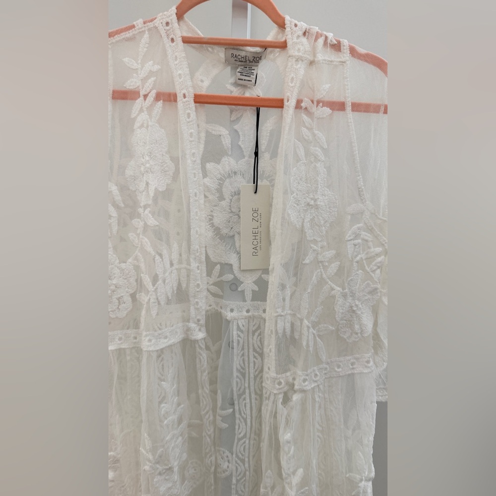 Rachel Zoe White Lace Duster Kimono Cover-Up One Size Fits All New - Picture 6 of 10